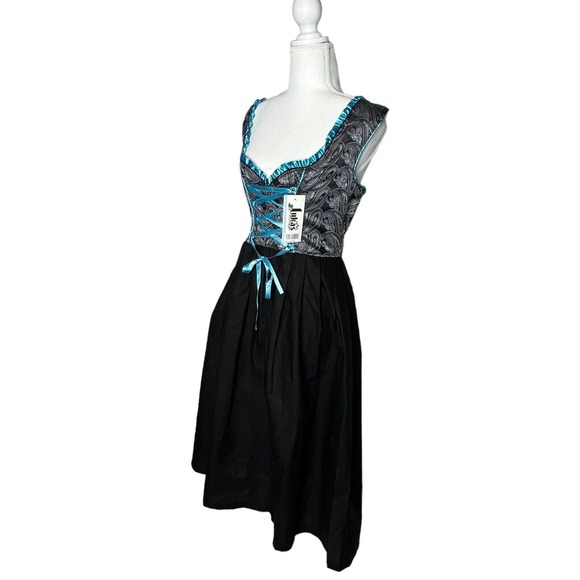 NEW Lukas Dirndl Authentic bavarian EU 36 Long Dirndl front black Paisley dress - Picture 7 of 12